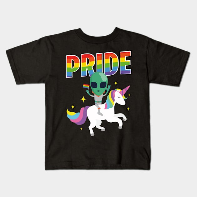 LGBT Gay Lesbian Pride Flag Funny Alien Unicorn Pride Parade Kids T-Shirt by BrightGift